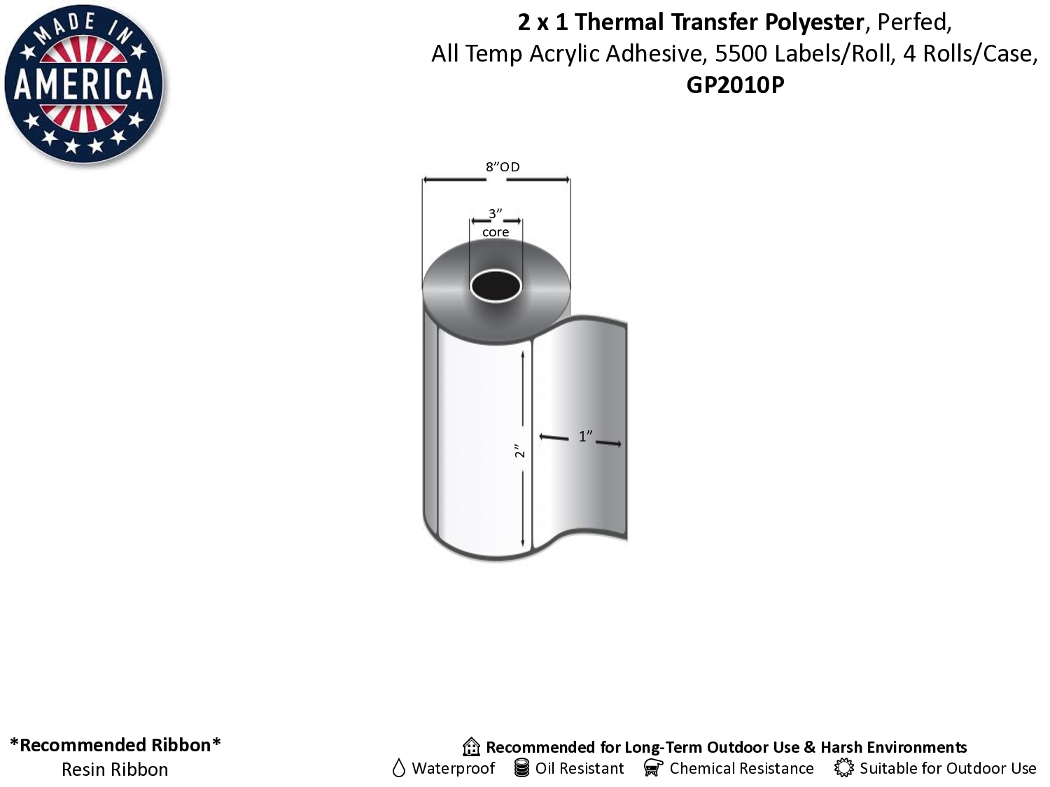 Thermal Transfer Gloss Polyester 3" Core Labels
